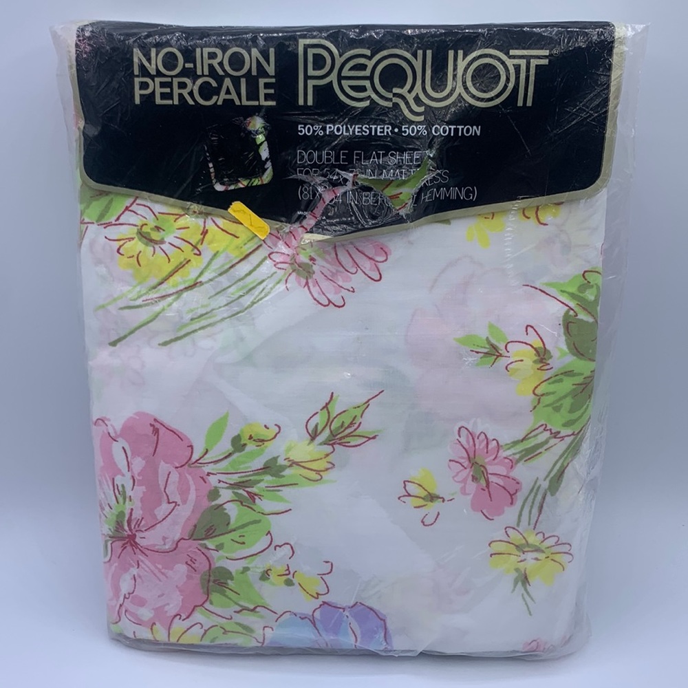 Vintage Springs Floral Pequot No Iron Percale Double Flat Sheet NOS